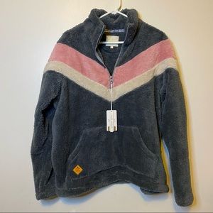 Simply Southern Chevron Stripe Sherpa Pullover In Gray